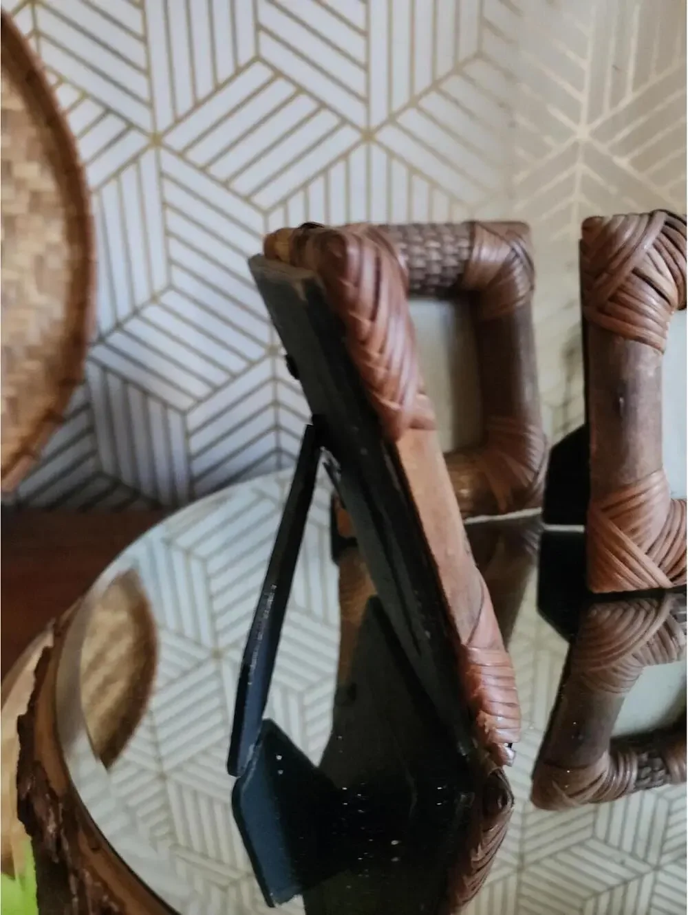 Vintage Set Of 3 Wicker And Bamboo Bohemian Photo Frames Tropical Decor 4x5